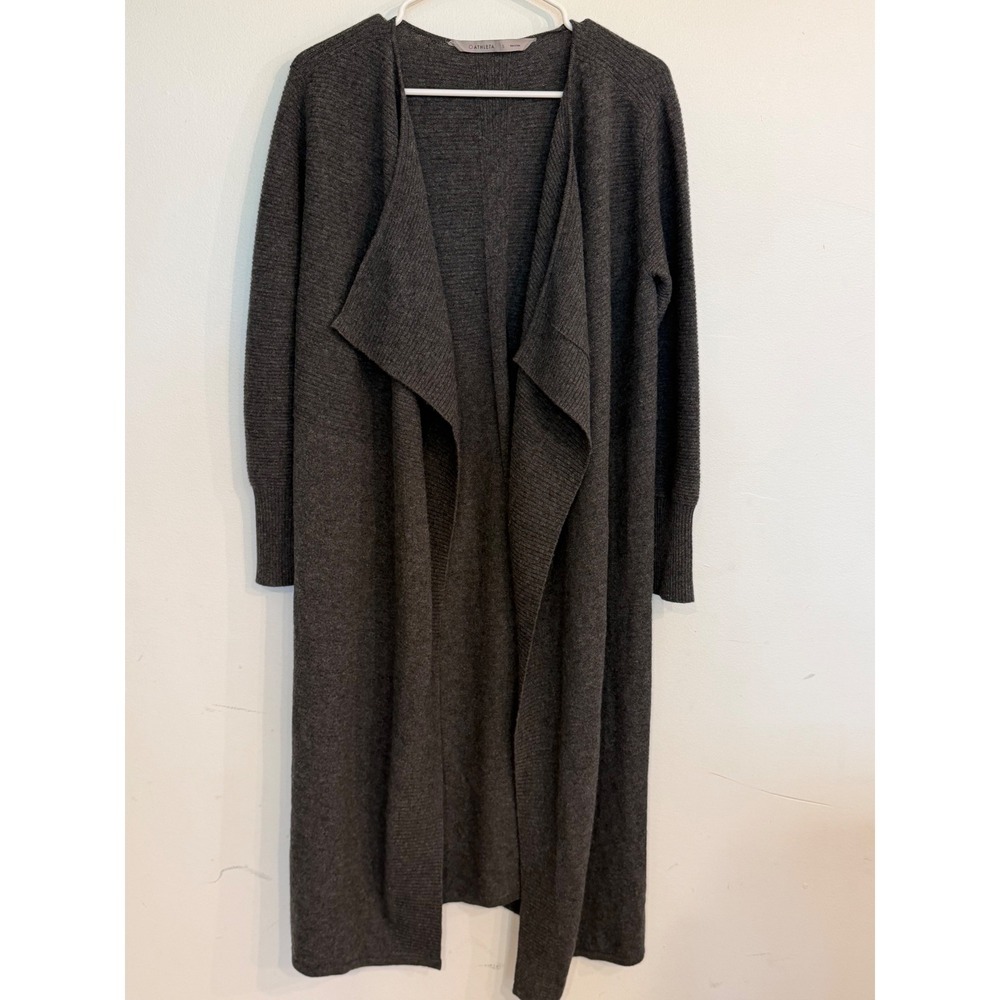 Athleta Long Wrap Cardigan Sweater Gray Ribbed Duster Small S